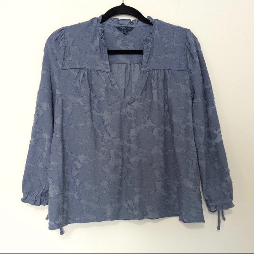 Lucky Brand Textured Floral Split Neck Blouse